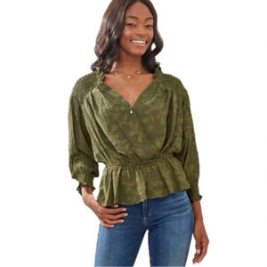 Allison New York Clipped Jacquard Peplum Blouse Sz S
